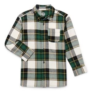 Wonder Nation Boy’s Long Sleeve Forest Pine Plaid Flannel Button Up Shirt NWT